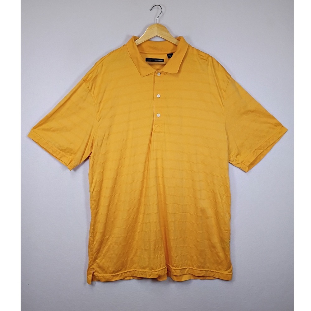 Golfcore Greg Norman Mens XL Yellow Striped Short Sleeve Cotton Polo Shirt